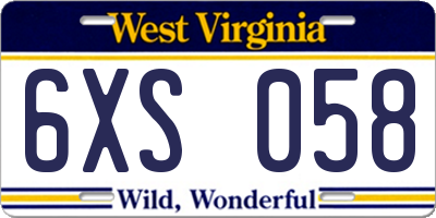WV license plate 6XS058