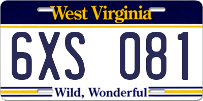 WV license plate 6XS081