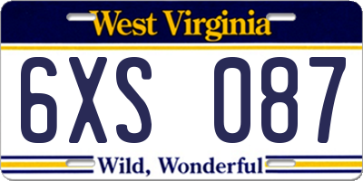 WV license plate 6XS087
