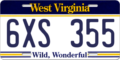 WV license plate 6XS355