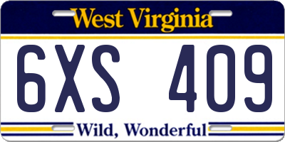 WV license plate 6XS409