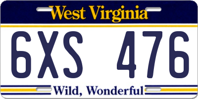 WV license plate 6XS476