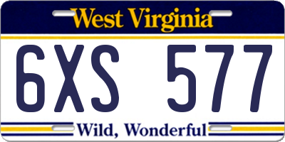 WV license plate 6XS577
