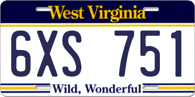 WV license plate 6XS751
