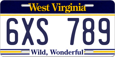 WV license plate 6XS789