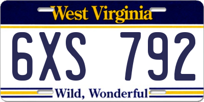 WV license plate 6XS792