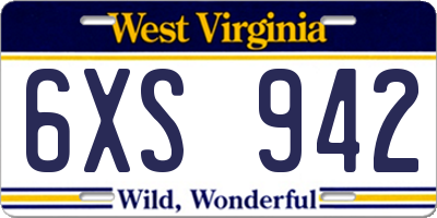 WV license plate 6XS942