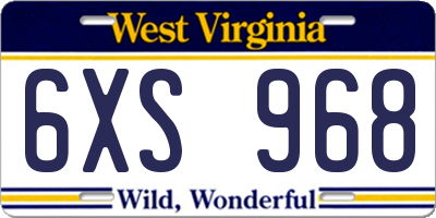 WV license plate 6XS968