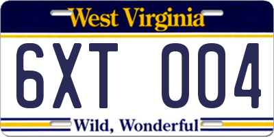 WV license plate 6XT004