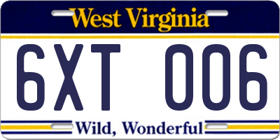 WV license plate 6XT006