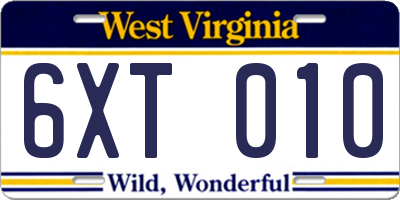WV license plate 6XT010