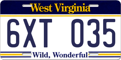 WV license plate 6XT035