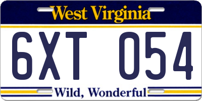WV license plate 6XT054
