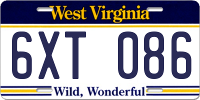 WV license plate 6XT086