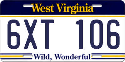 WV license plate 6XT106