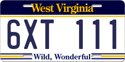 WV license plate 6XT111