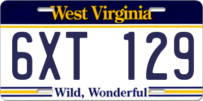 WV license plate 6XT129