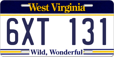 WV license plate 6XT131