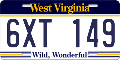 WV license plate 6XT149