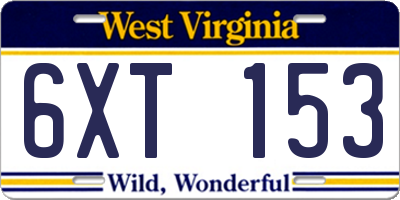 WV license plate 6XT153