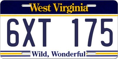 WV license plate 6XT175