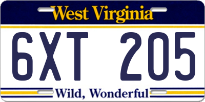 WV license plate 6XT205