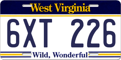 WV license plate 6XT226