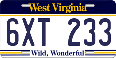 WV license plate 6XT233