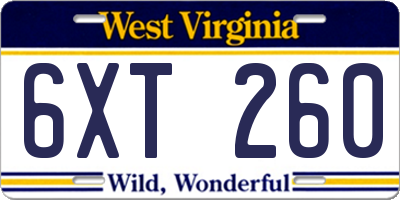 WV license plate 6XT260