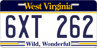 WV license plate 6XT262