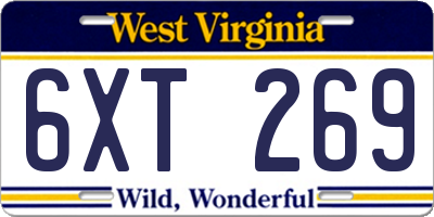 WV license plate 6XT269