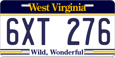 WV license plate 6XT276