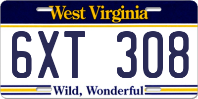WV license plate 6XT308