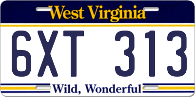 WV license plate 6XT313