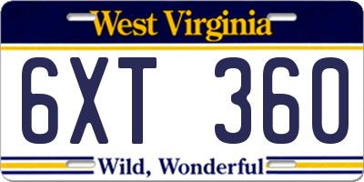 WV license plate 6XT360
