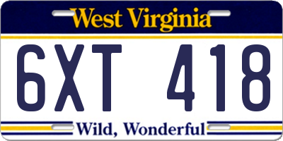 WV license plate 6XT418