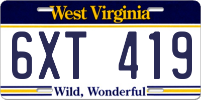 WV license plate 6XT419
