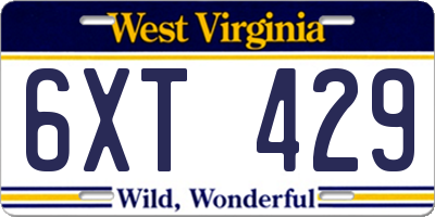 WV license plate 6XT429