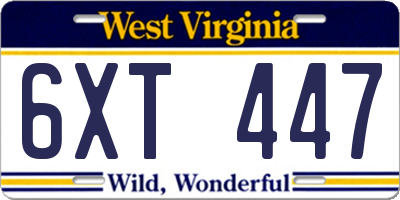 WV license plate 6XT447