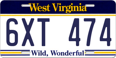 WV license plate 6XT474