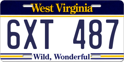 WV license plate 6XT487