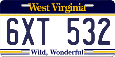 WV license plate 6XT532
