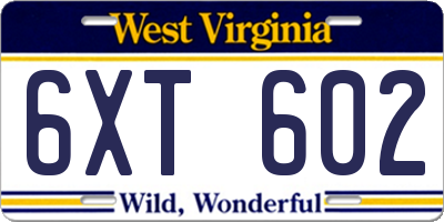 WV license plate 6XT602
