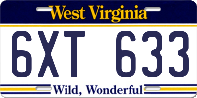 WV license plate 6XT633
