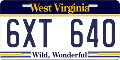 WV license plate 6XT640