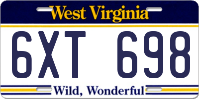 WV license plate 6XT698