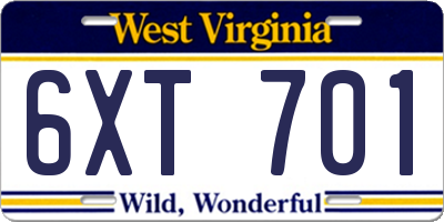WV license plate 6XT701