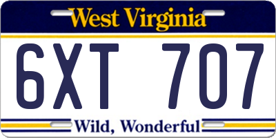 WV license plate 6XT707
