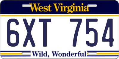 WV license plate 6XT754