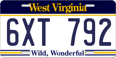 WV license plate 6XT792